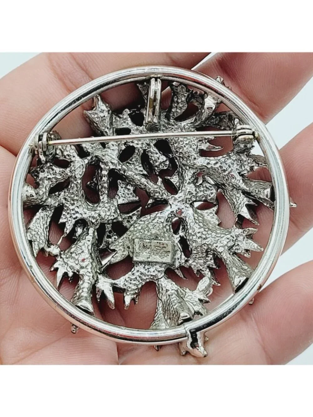 Vintage Judy Lee Round Floral Silver Tone Brooch Pendant Enhancer 2.25